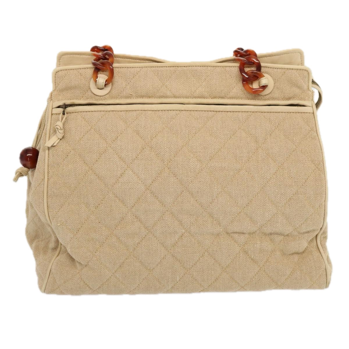 CHANEL Tote Bag Canvas Beige CC Auth 69969