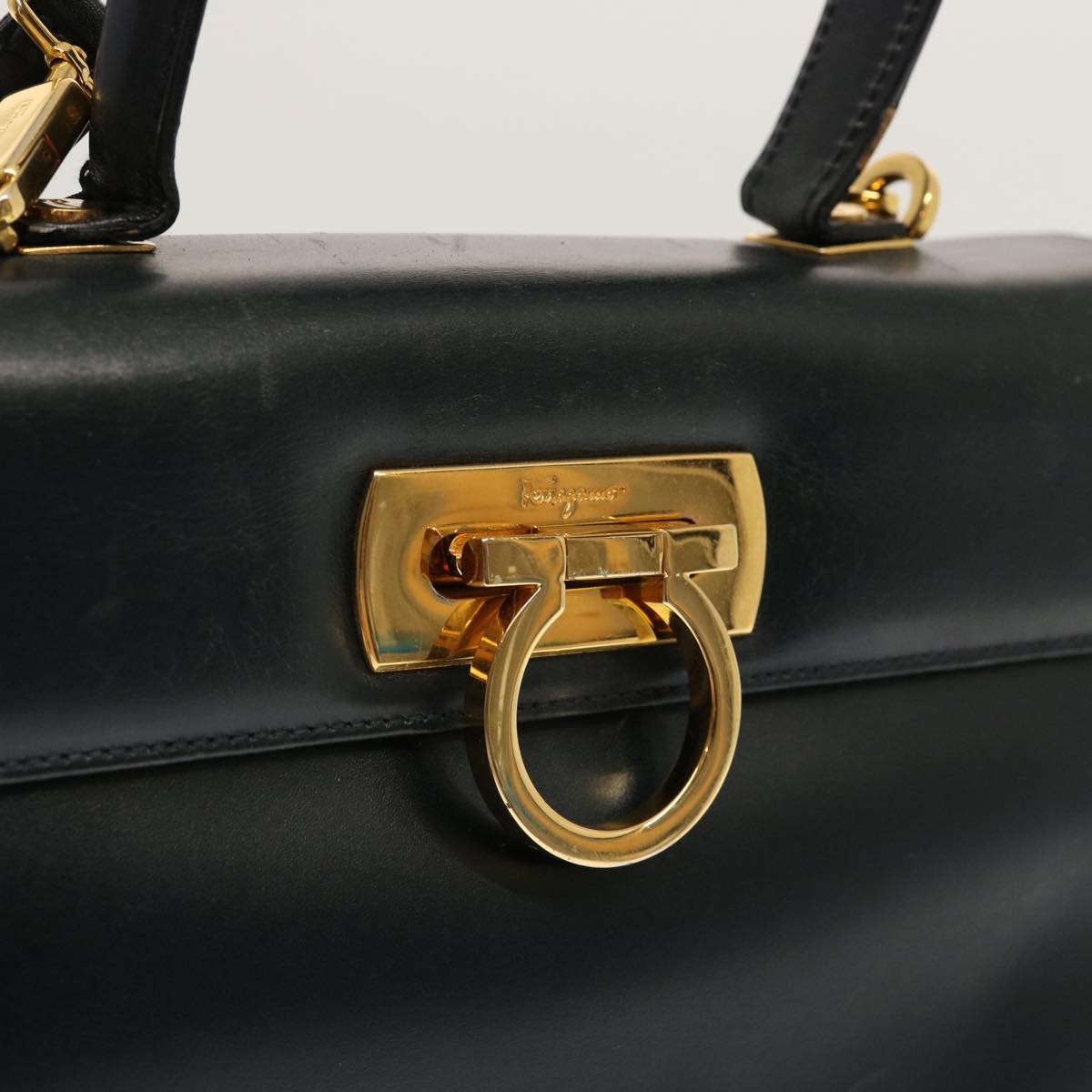 Salvatore Ferragamo Hand Bag Leather 2way Black Auth 69971