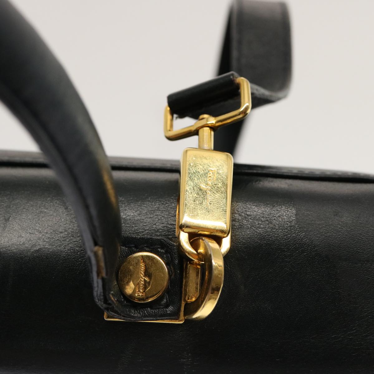 Salvatore Ferragamo Hand Bag Leather 2way Black Auth 69971