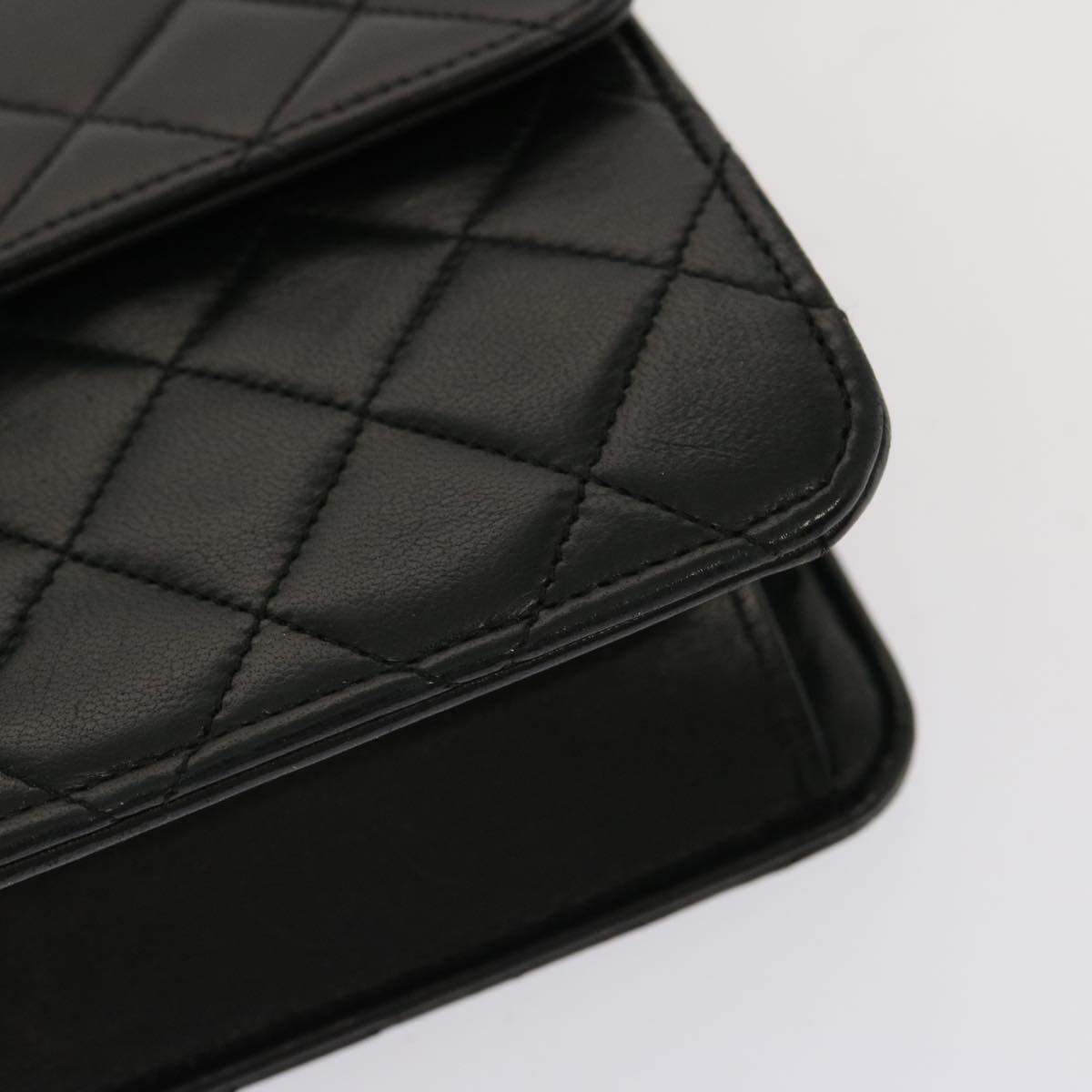CHANEL Matelasse Chain Shoulder Bag Lamb Skin Black CC Auth 69977A