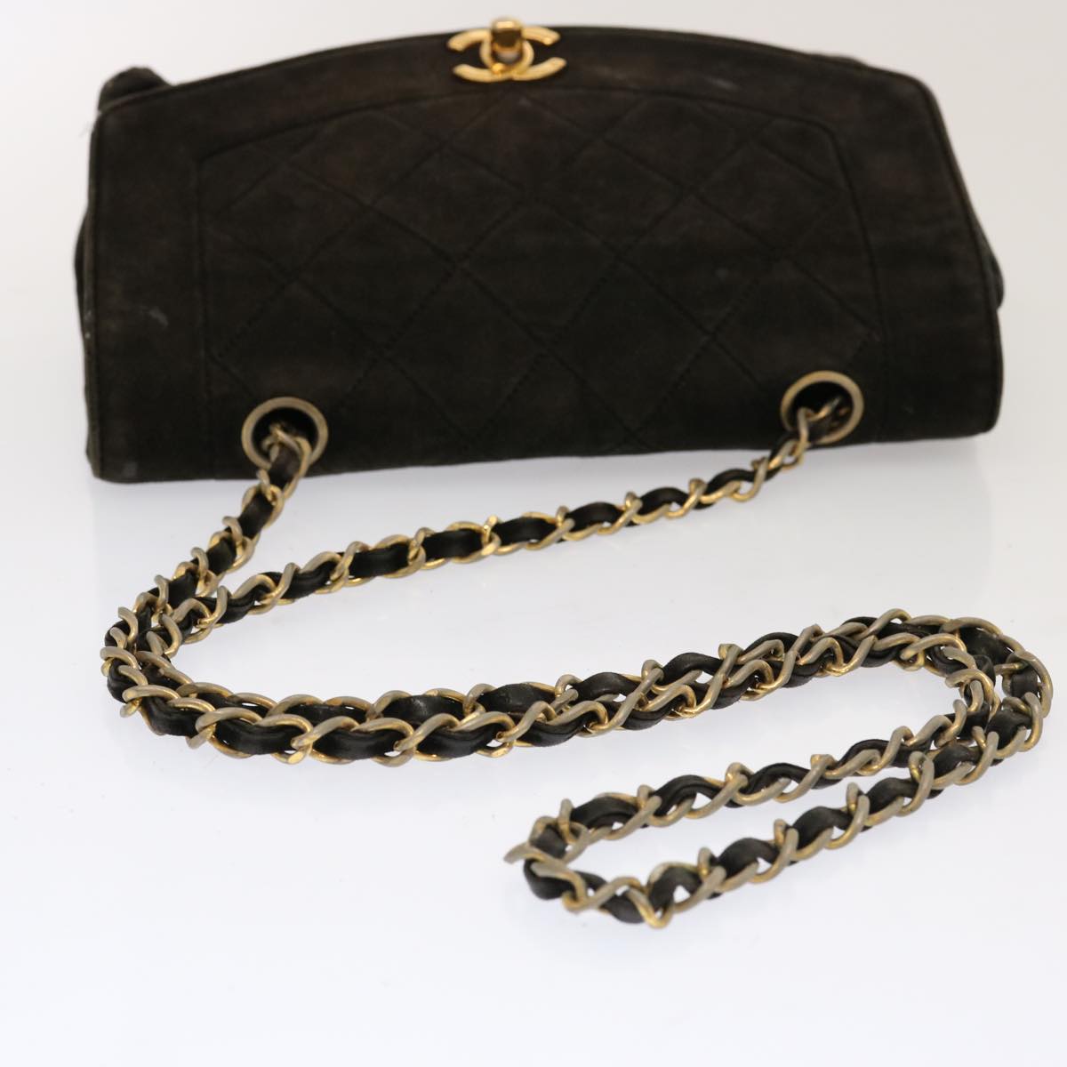 CHANEL Diana Matelasse Chain Shoulder Bag Suede Black CC Auth 69992A