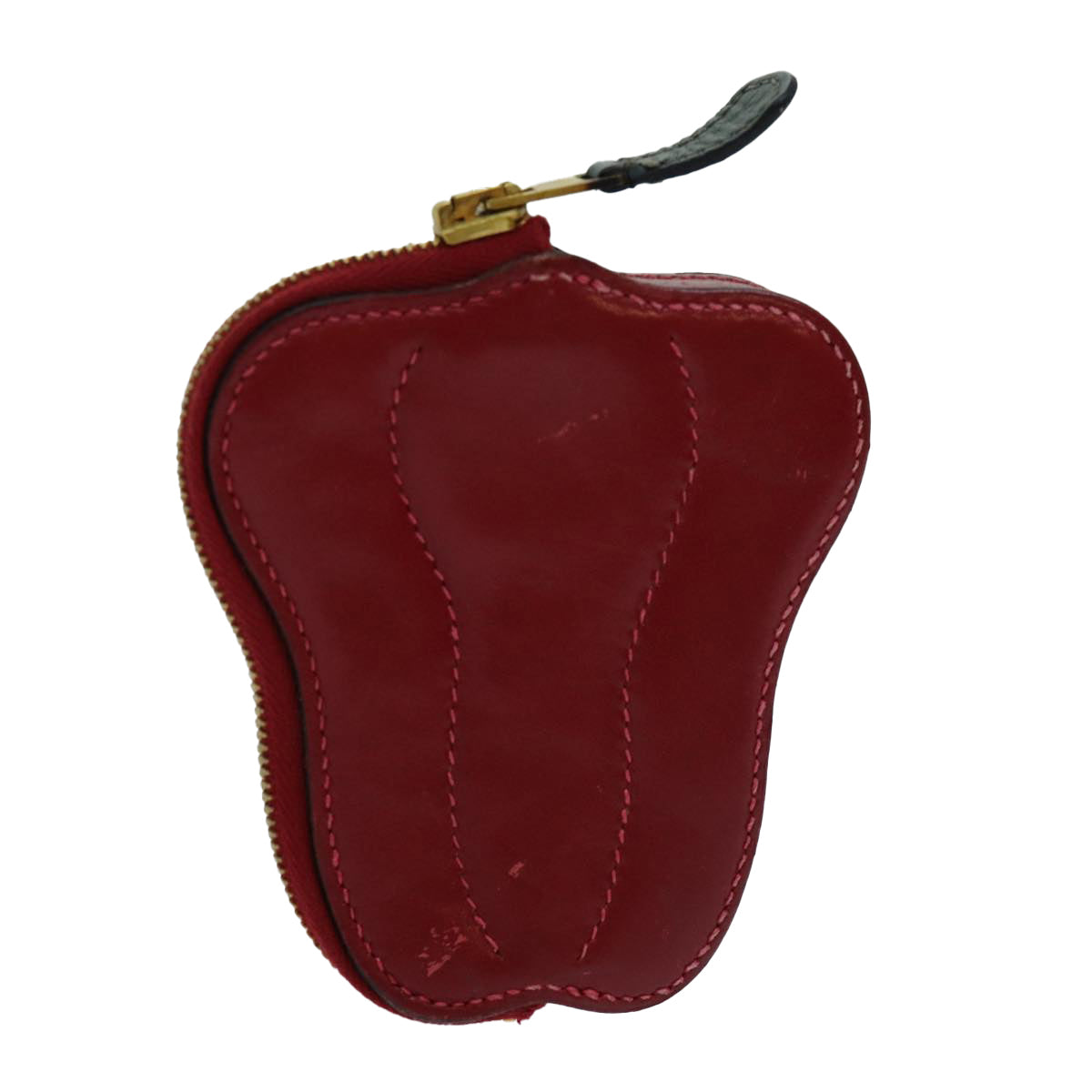 HERMES Fruit Motif Coin Purse Leather Red Auth 70056