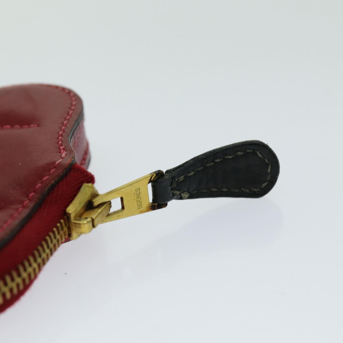 HERMES Fruit Motif Coin Purse Leather Red Auth 70056