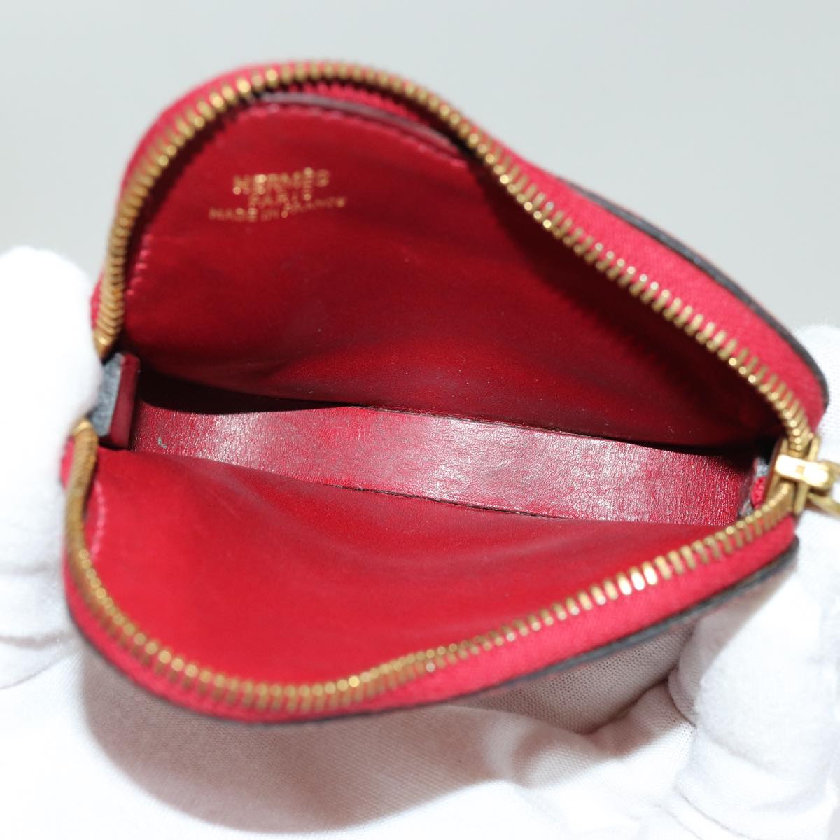 HERMES Fruit Motif Coin Purse Leather Red Auth 70056