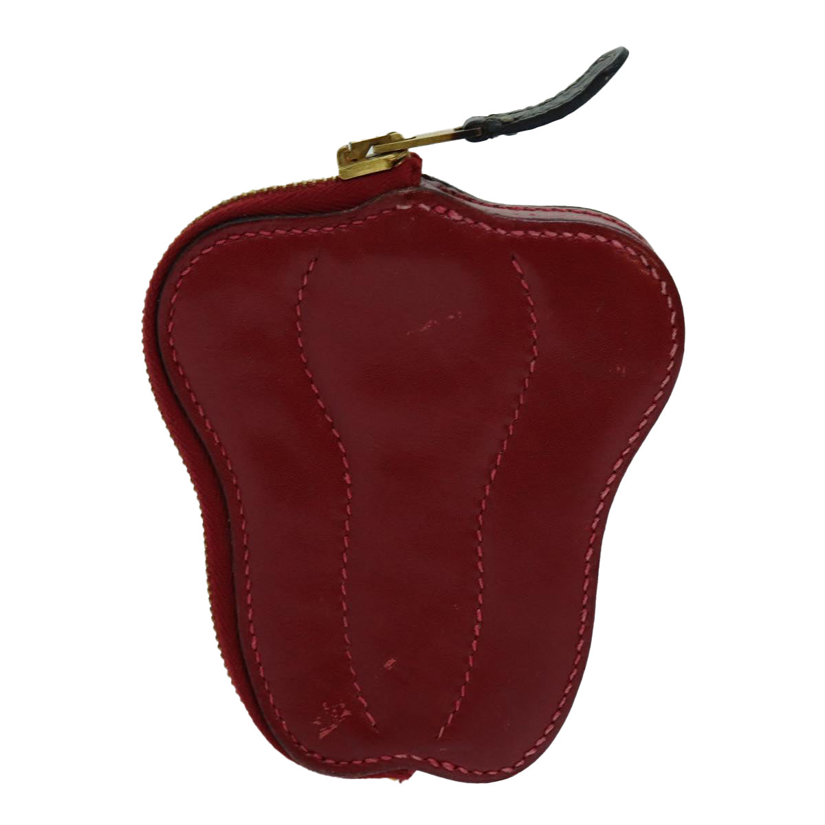 HERMES Fruit Motif Coin Purse Leather Red Auth 70056