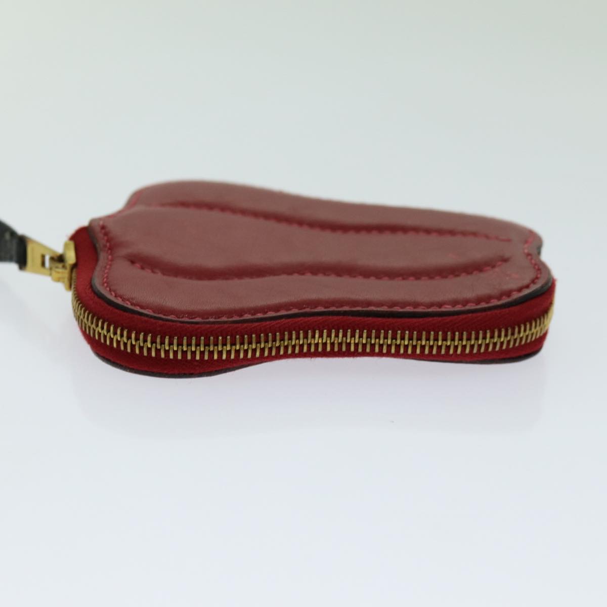 HERMES Fruit Motif Coin Purse Leather Red Auth 70056