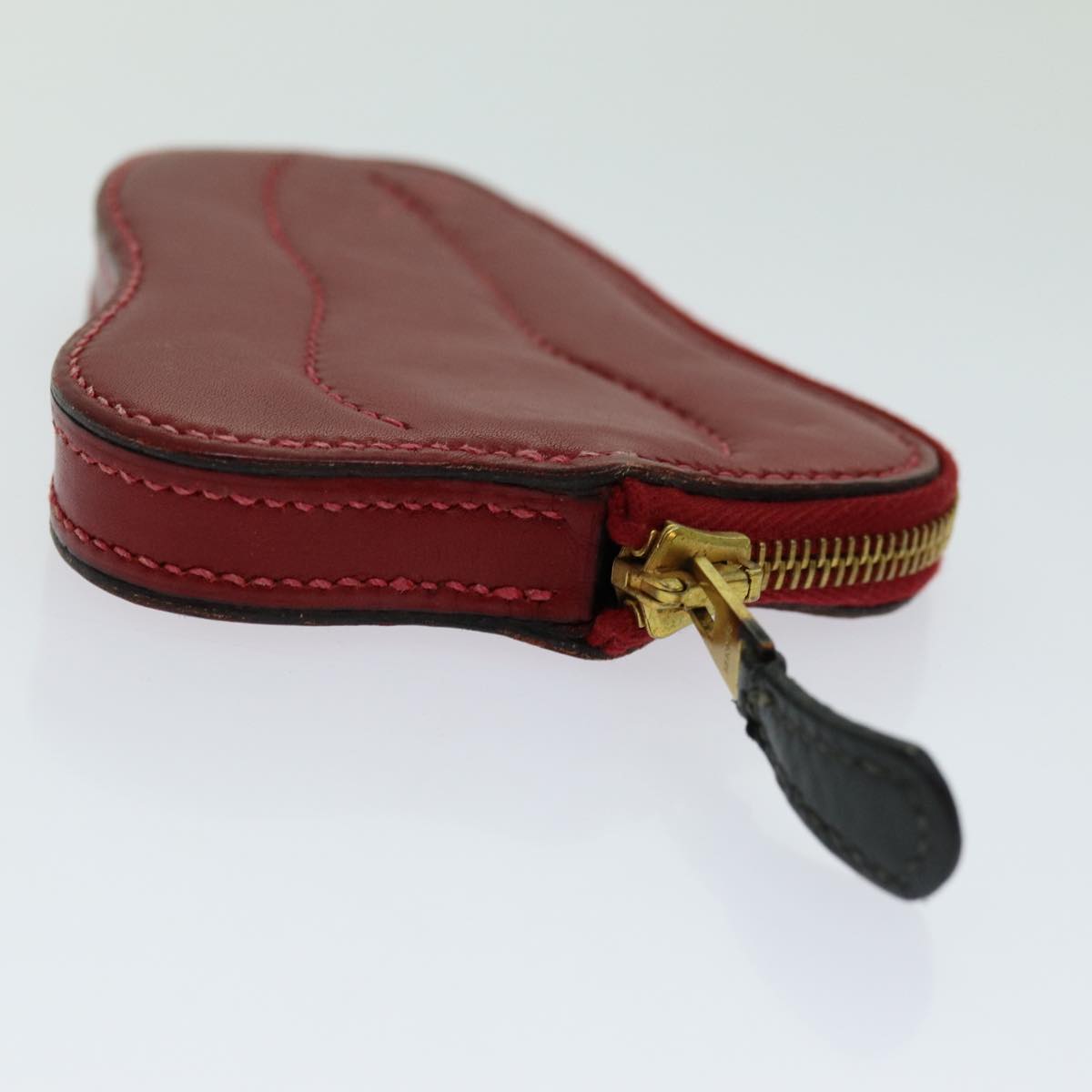 HERMES Fruit Motif Coin Purse Leather Red Auth 70056