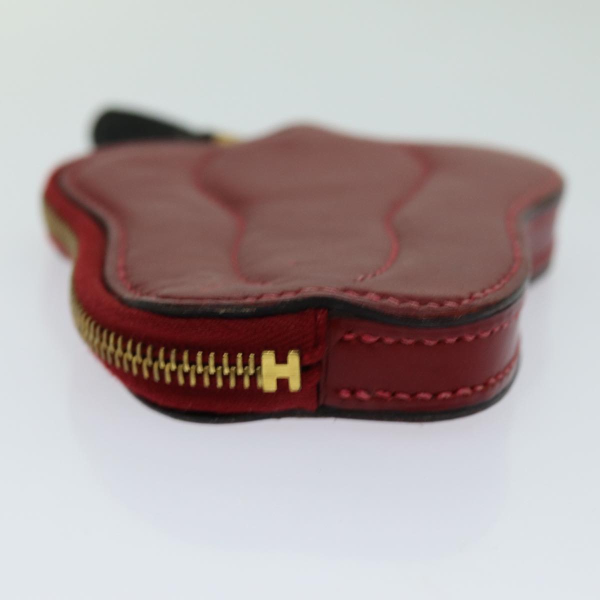 HERMES Fruit Motif Coin Purse Leather Red Auth 70056