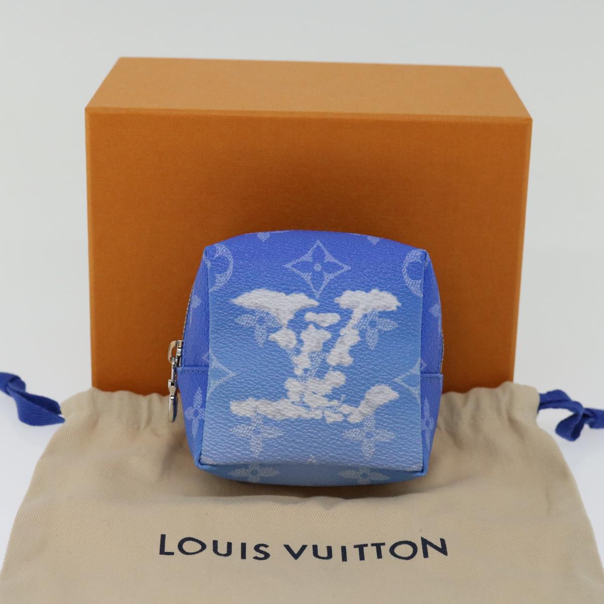 LOUIS VUITTON Monogram Clouds Bijoux Sac Squared Pouch Blue MP2792 Auth 70060S