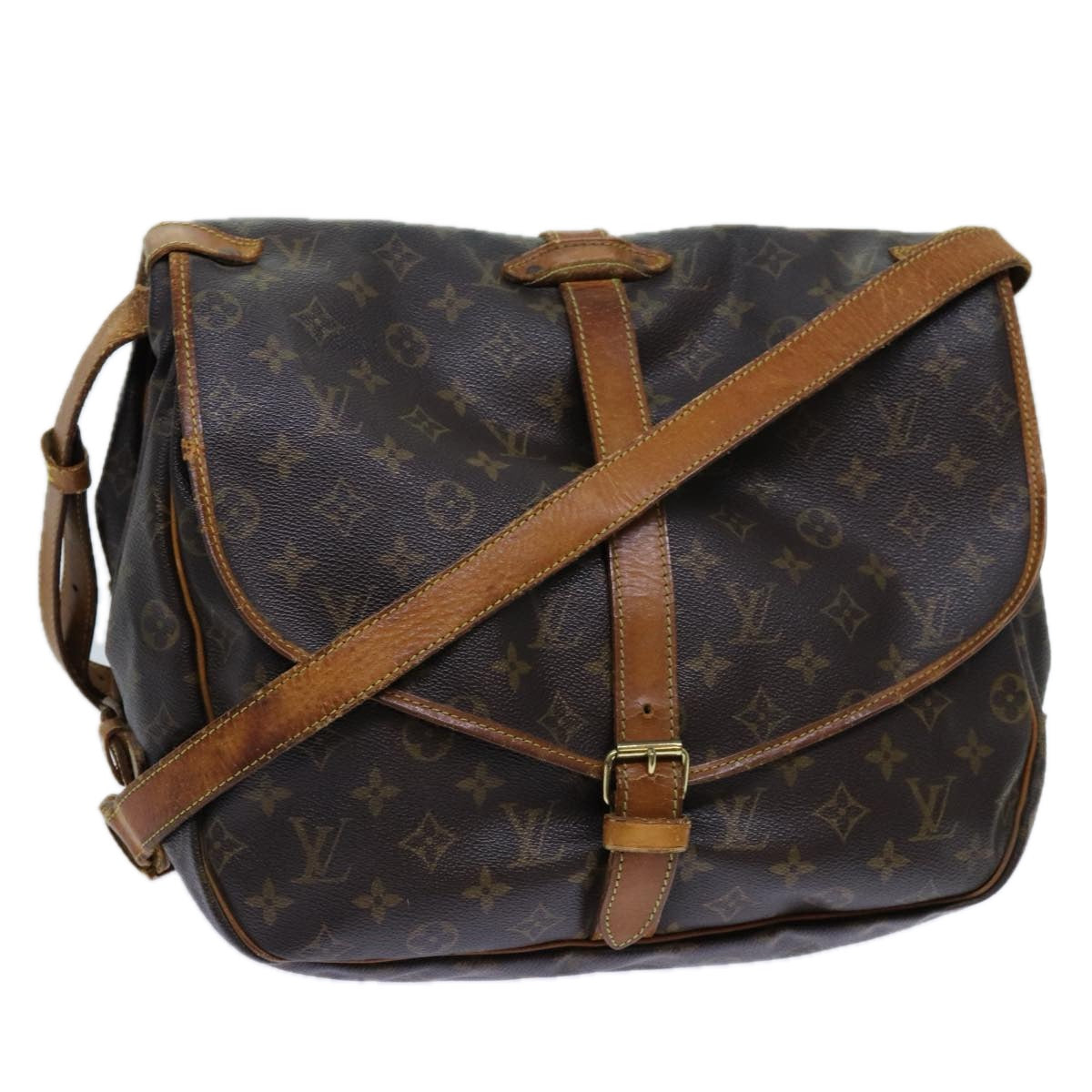 LOUIS VUITTON Monogram Saumur 35 Shoulder Bag M42254 LV Auth 70072