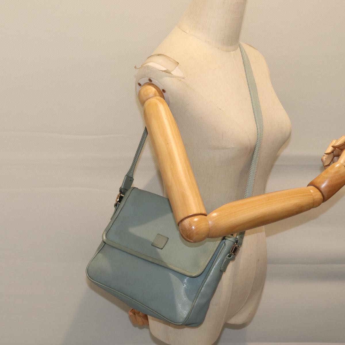 GUCCI GG implementation Shoulder Bag Light Blue 297559 Auth 70122