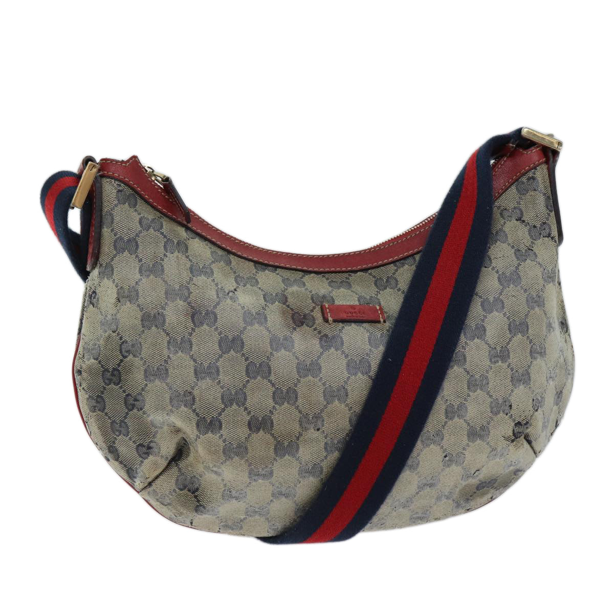 GUCCI GG Crystal Sherry Line Shoulder Bag Beige Red Navy 181092 Auth 70131