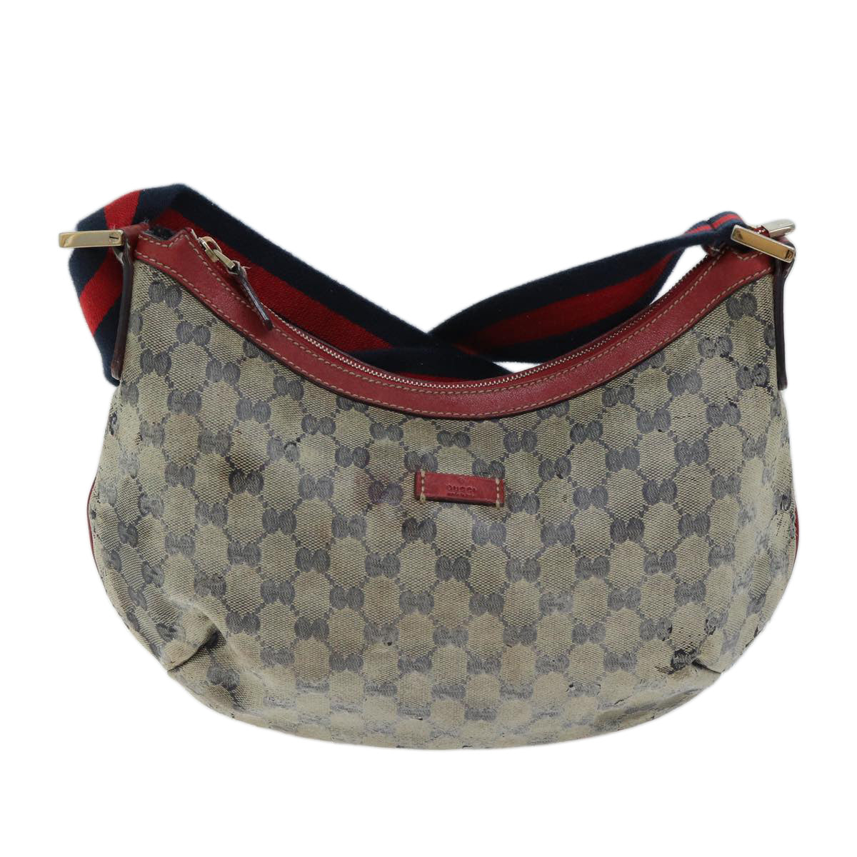 GUCCI GG Crystal Sherry Line Shoulder Bag Beige Red Navy 181092 Auth 70131