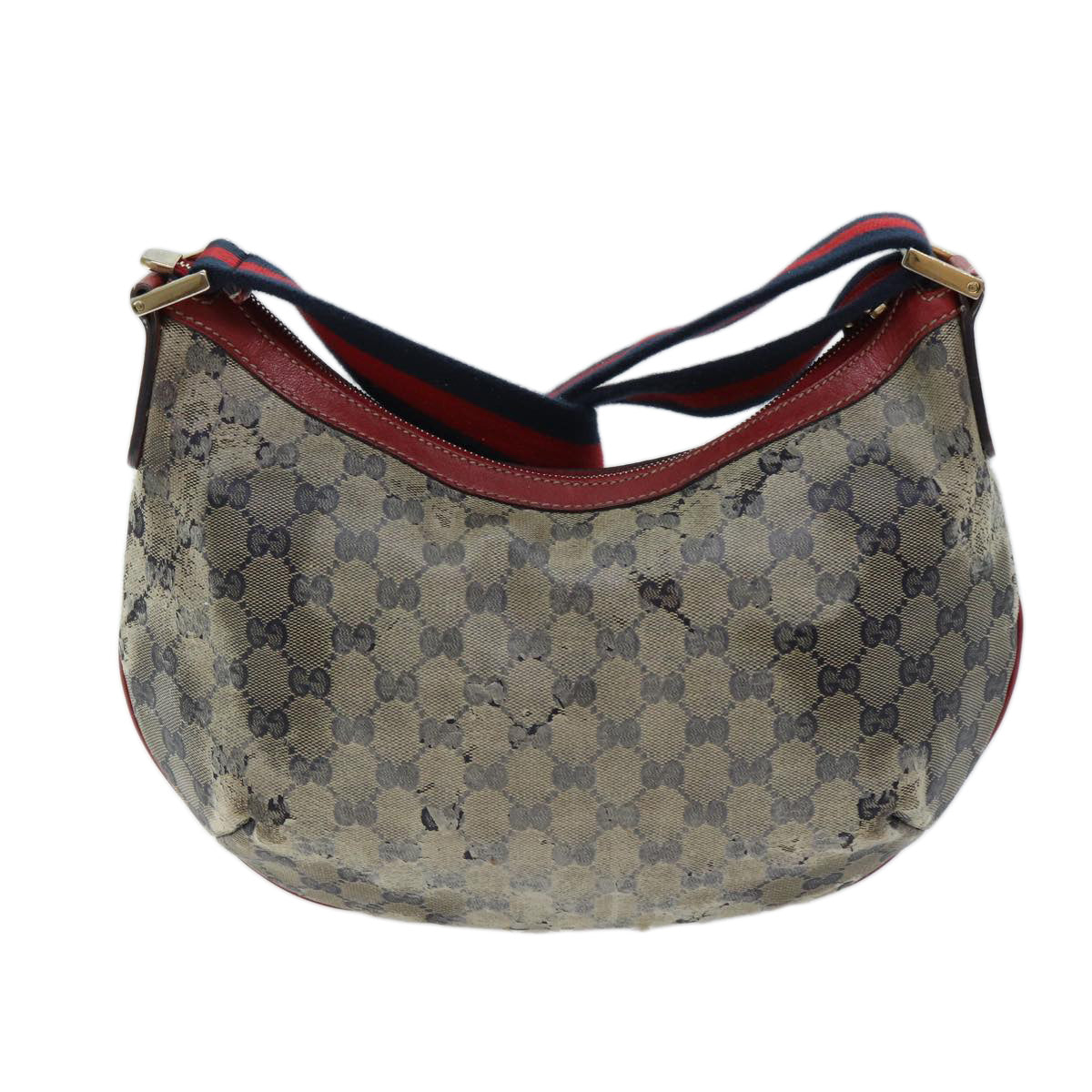 GUCCI GG Crystal Sherry Line Shoulder Bag Beige Red Navy 181092 Auth 70131