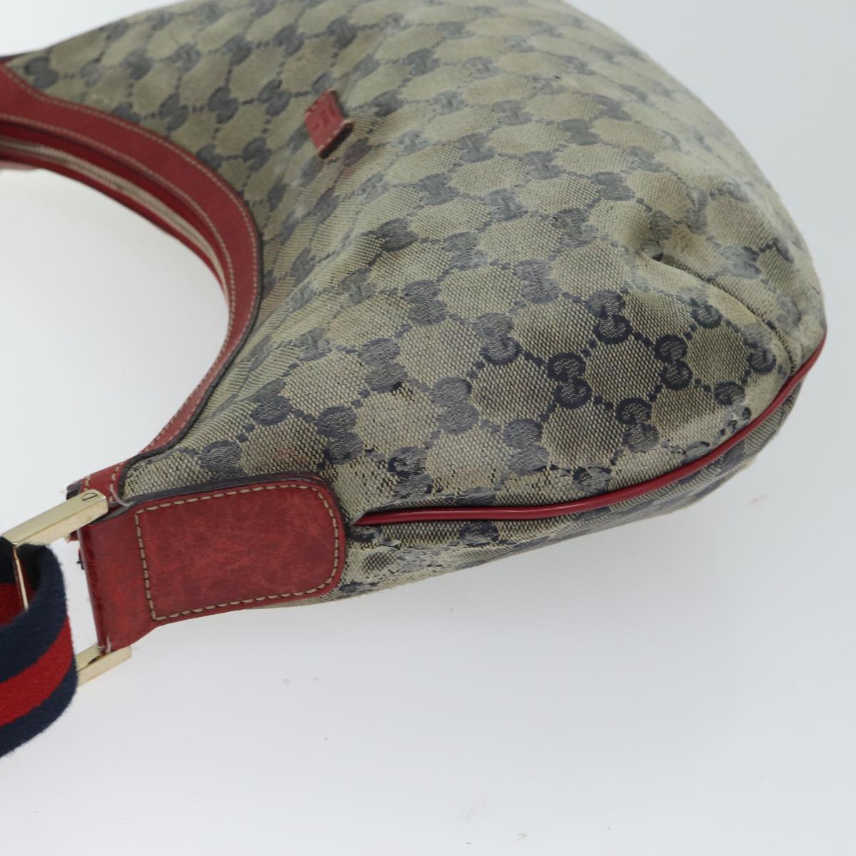 GUCCI GG Crystal Sherry Line Shoulder Bag Beige Red Navy 181092 Auth 70131