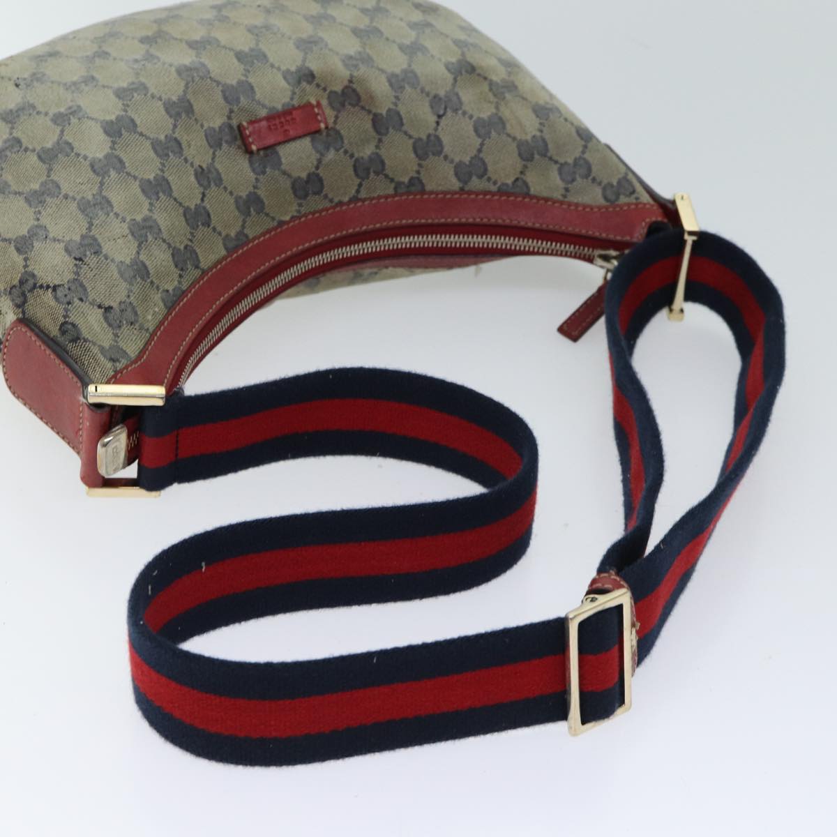 GUCCI GG Crystal Sherry Line Shoulder Bag Beige Red Navy 181092 Auth 70131