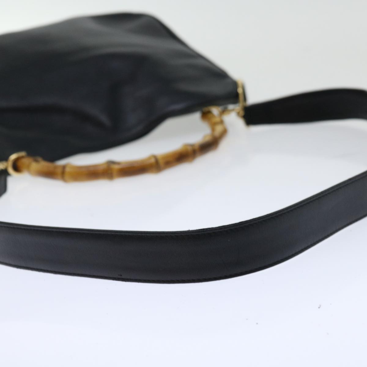 GUCCI Bamboo Shoulder Bag Leather 2way Black Auth 70143