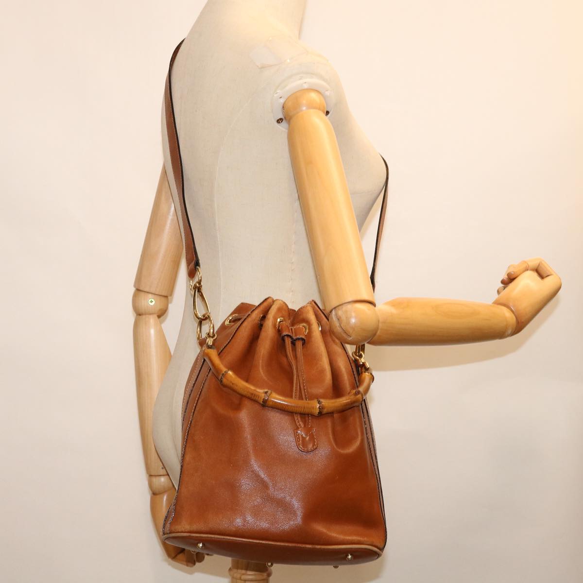 GUCCI Bamboo Shoulder Bag Leather 2way Brown Auth 70147