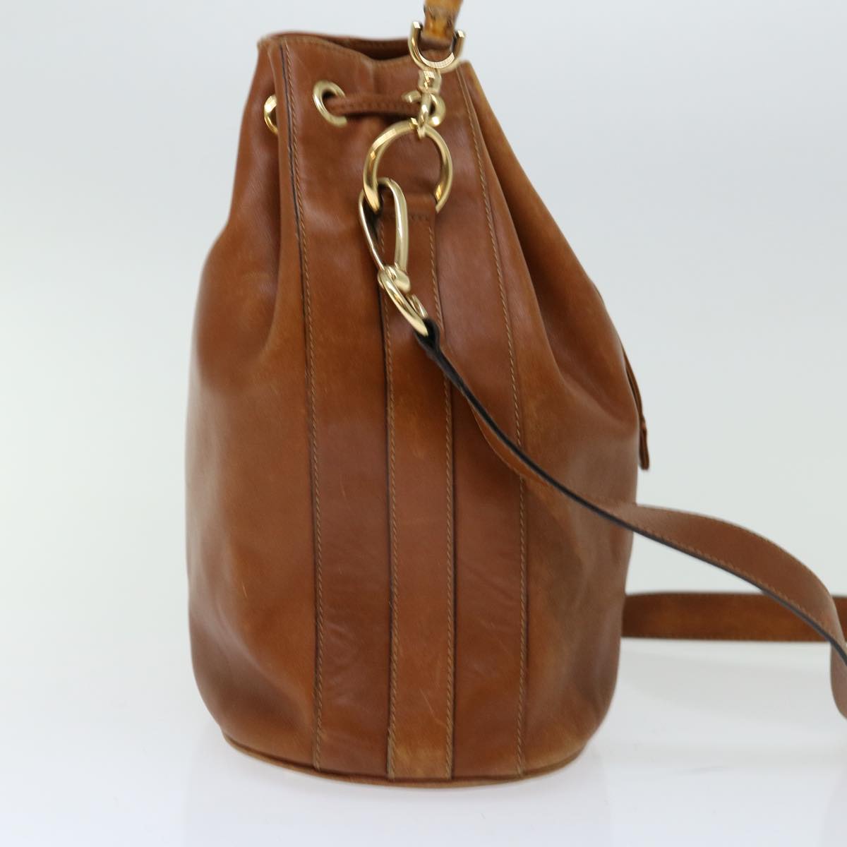 GUCCI Bamboo Shoulder Bag Leather 2way Brown Auth 70147