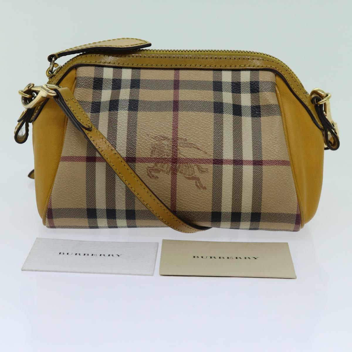 BURBERRY Nova Check Shoulder Bag PVC Leather Beige Auth 70150