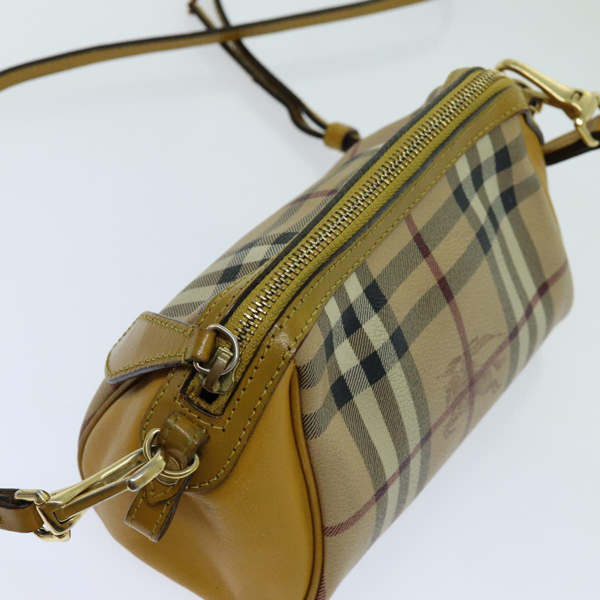 BURBERRY Nova Check Shoulder Bag PVC Leather Beige Auth 70150