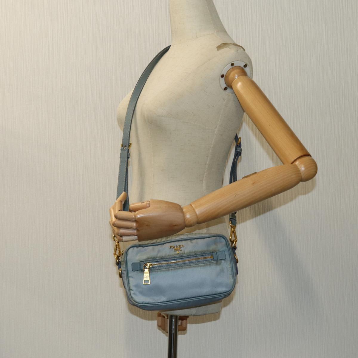 PRADA Shoulder Bag Nylon Light Blue Auth 70157