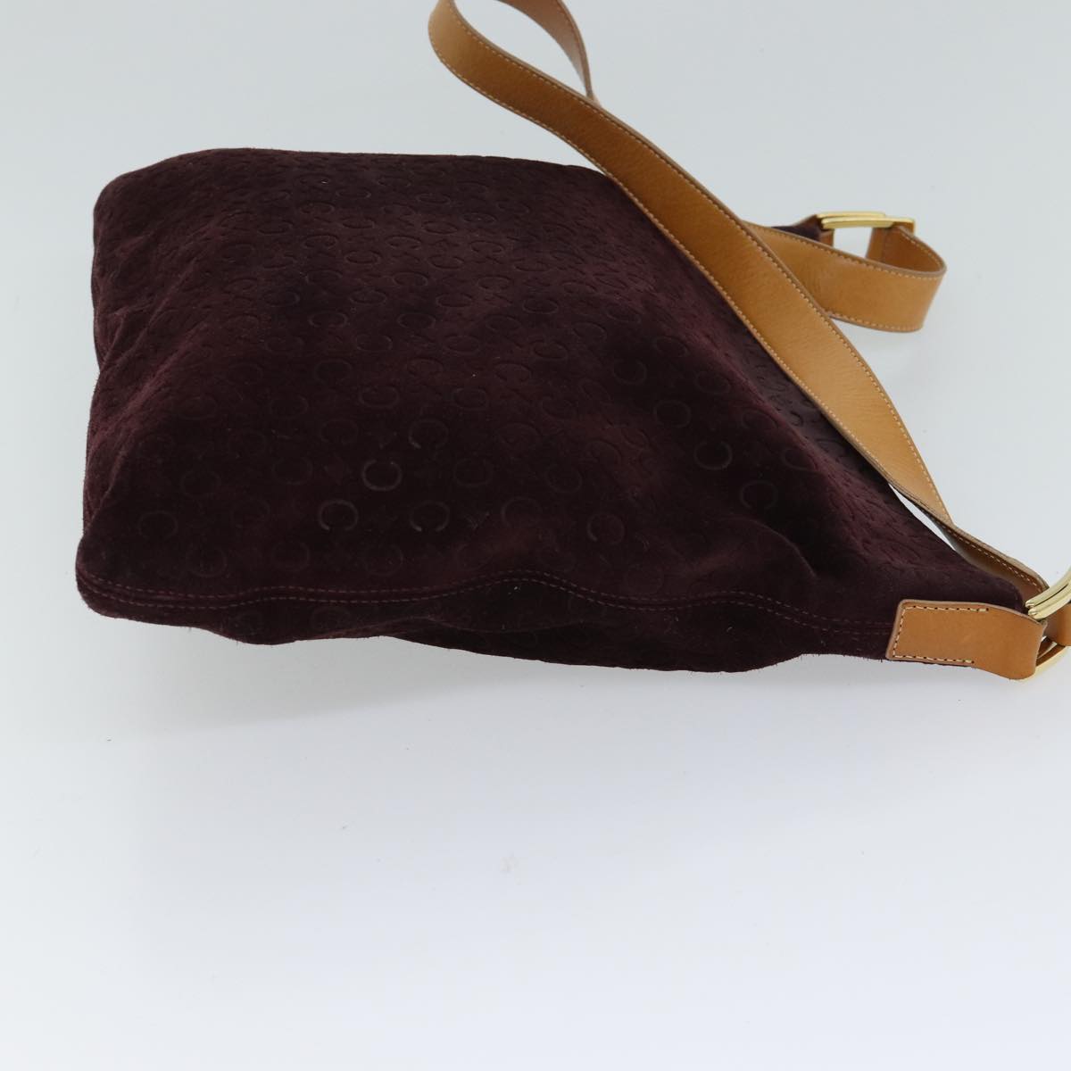 CELINE C Macadam Canvas Shoulder Bag Bordeaux Auth 70179
