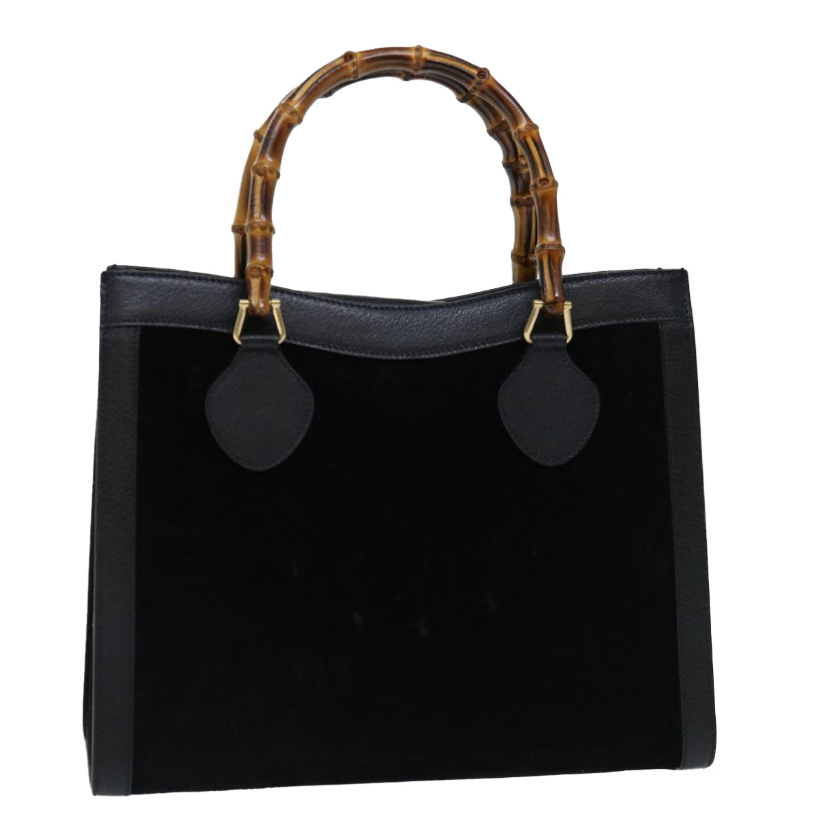 GUCCI Bamboo Tote Bag Suede Black 002 0260 2615 Auth 70189