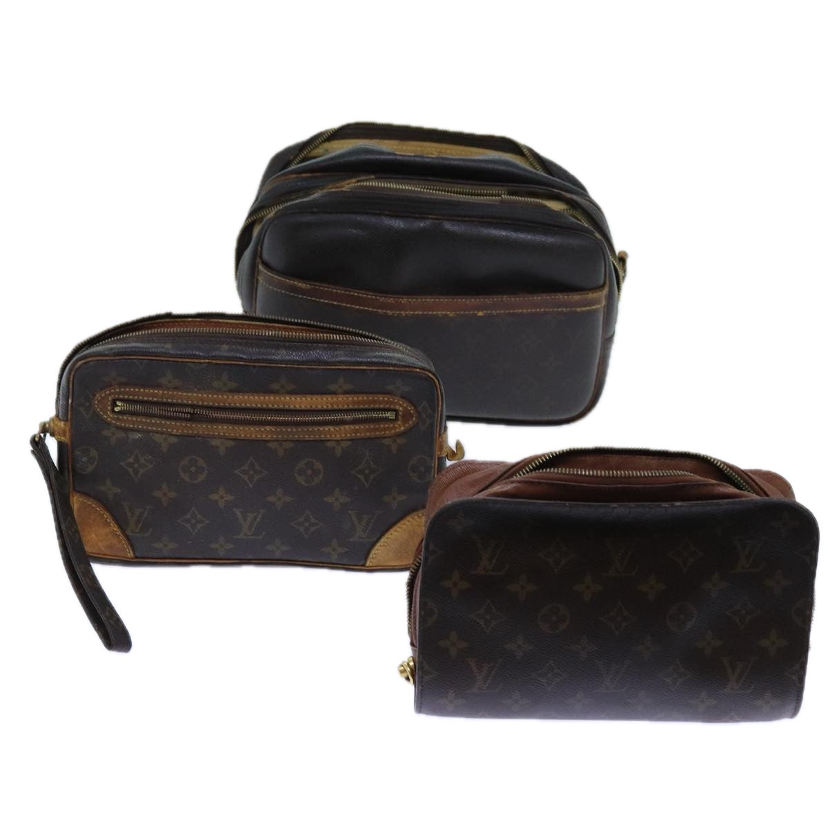 LOUIS VUITTON Monogram Clutch Bag Shoulder Bag 3Set LV Auth 70196