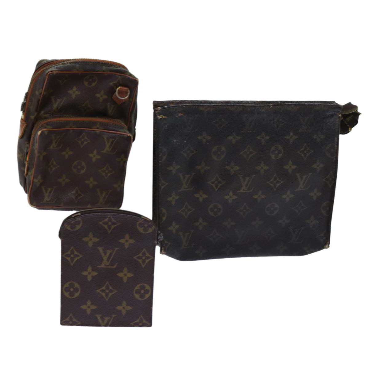 LOUIS VUITTON Monogram Clutch Bag Shoulder Bag 3Set LV Auth 70199