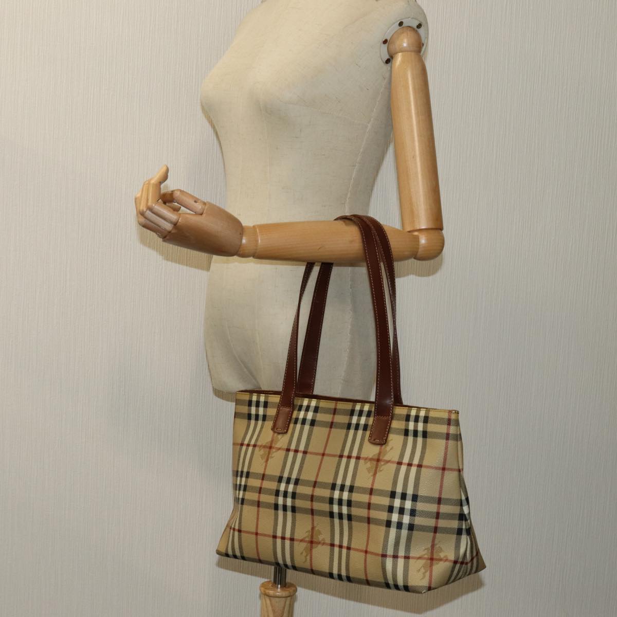 BURBERRY Nova Check Tote Bag PVC Beige Auth 70202