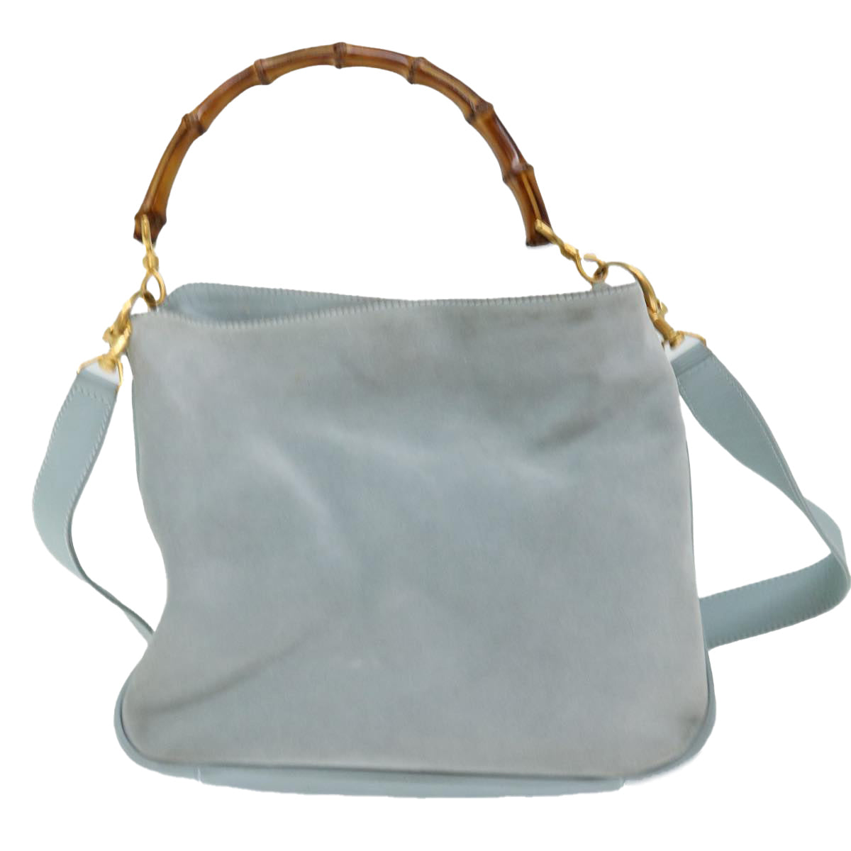 GUCCI Bamboo Shoulder Bag Suede 2way Light Blue Auth 70205