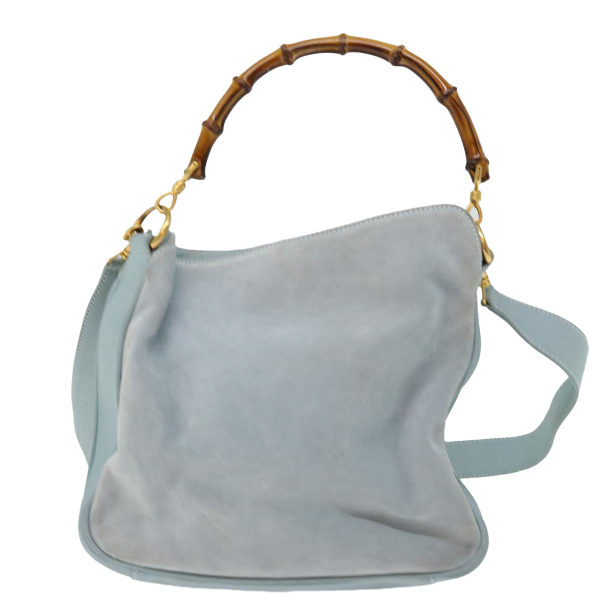 GUCCI Bamboo Shoulder Bag Suede 2way Light Blue Auth 70205 - 0