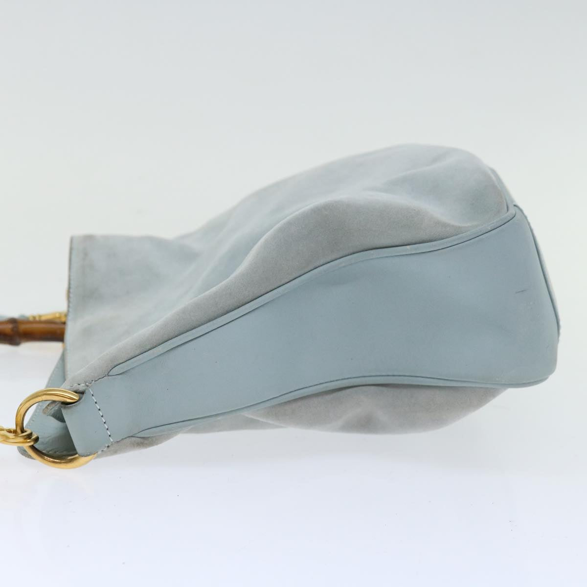 GUCCI Bamboo Shoulder Bag Suede 2way Light Blue Auth 70205