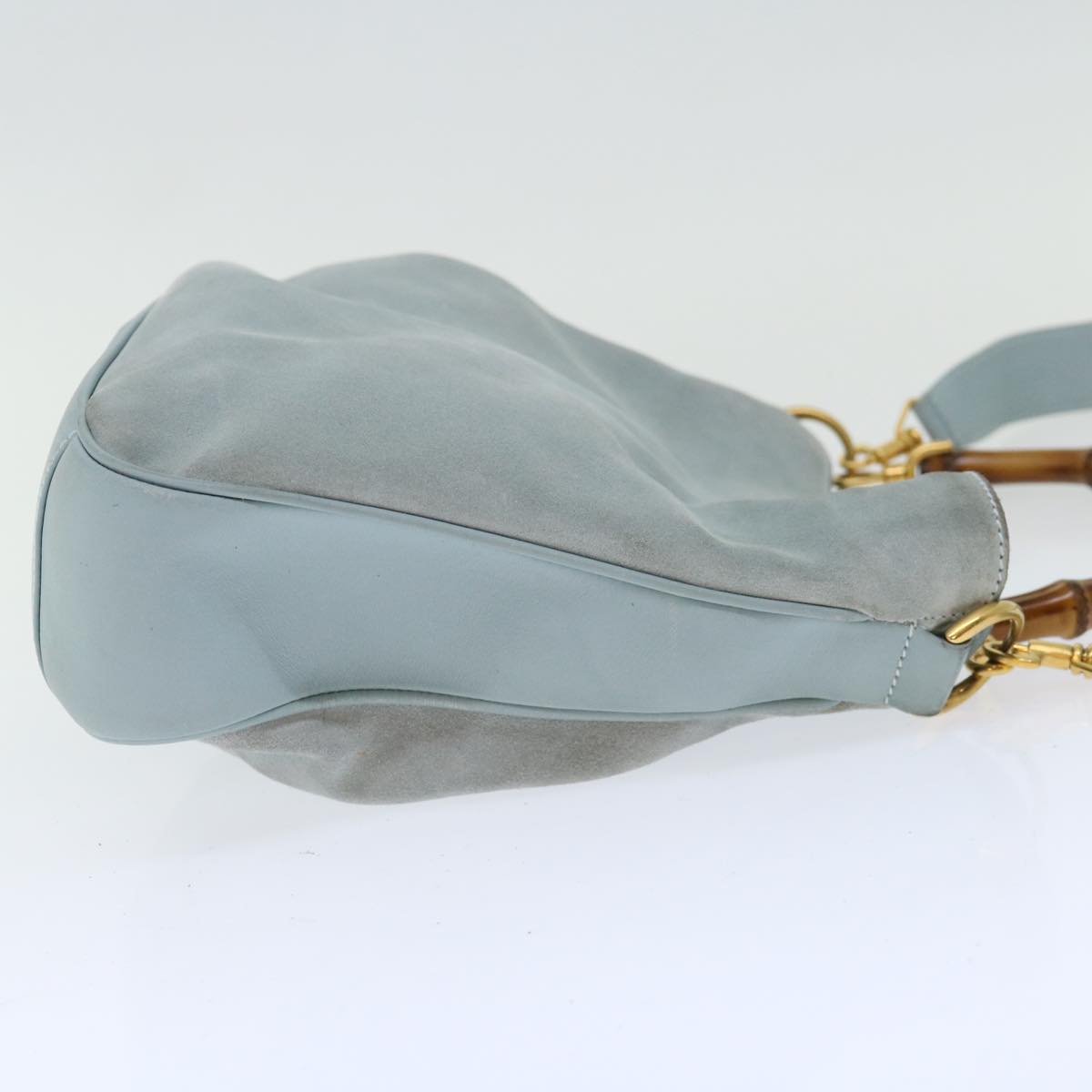 GUCCI Bamboo Shoulder Bag Suede 2way Light Blue Auth 70205