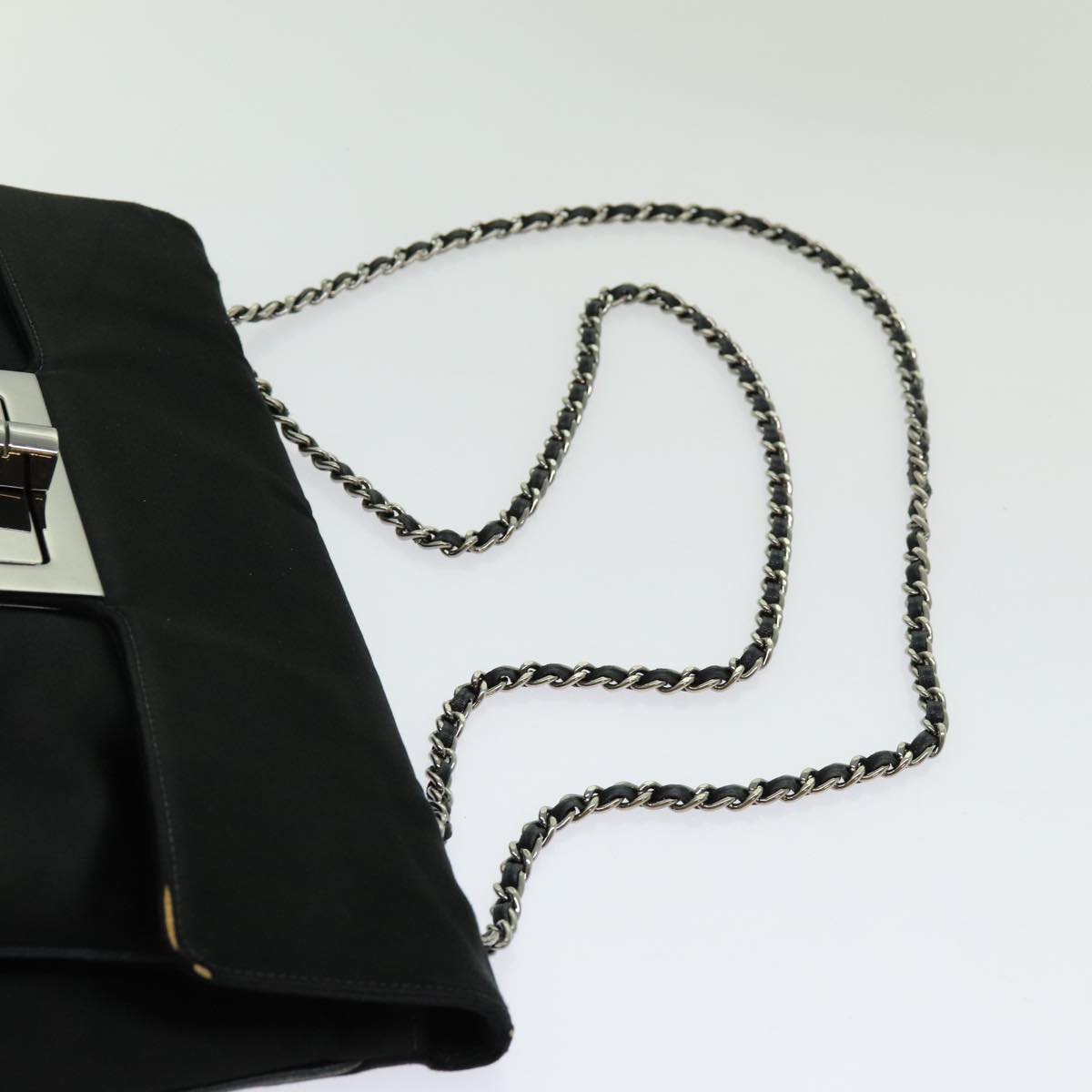 CHANEL Chain Shoulder Bag Satin Black CC Auth 70253