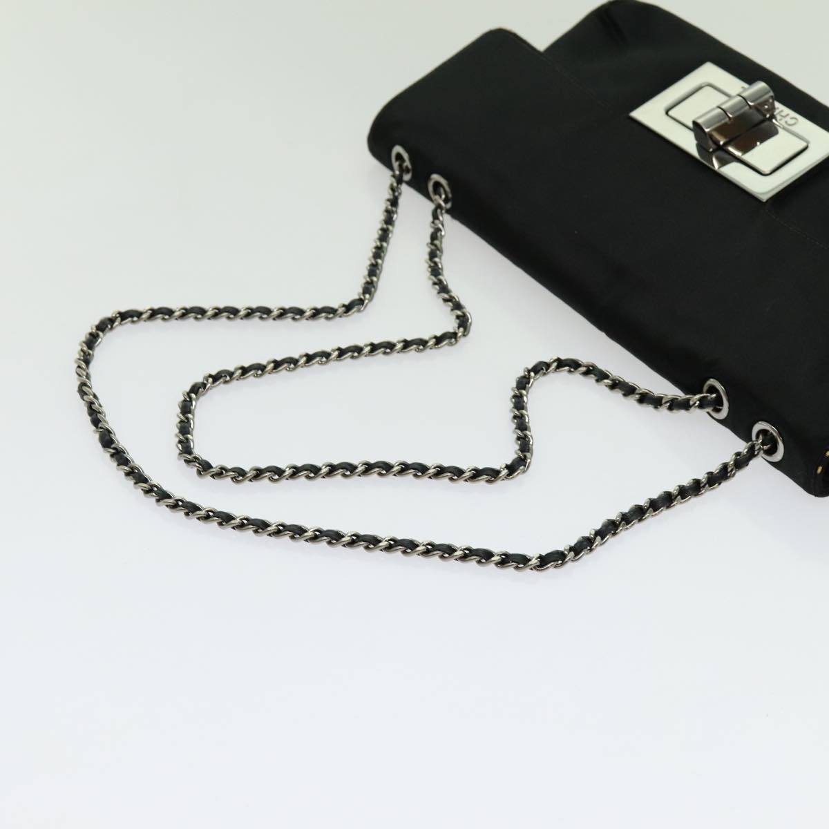 CHANEL Chain Shoulder Bag Satin Black CC Auth 70253