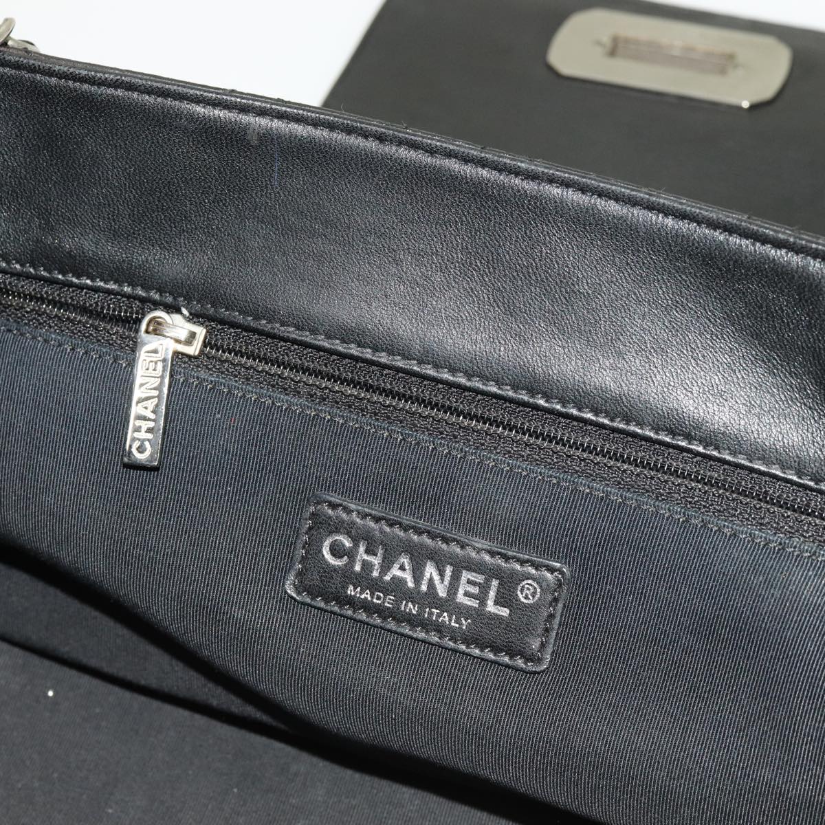 CHANEL Matelasse Chain Shoulder Bag Coated Canvas Black CC Auth 70257