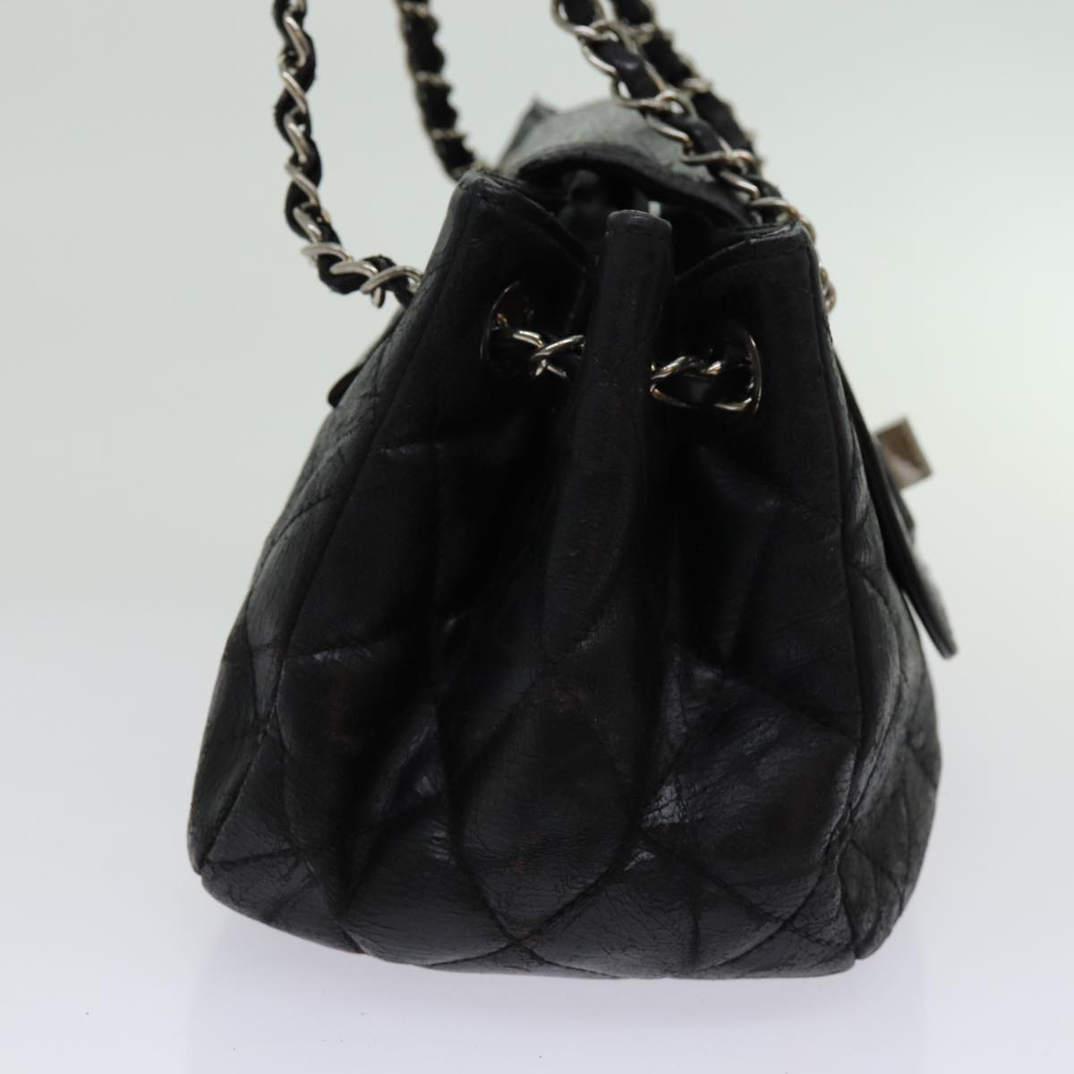CHANEL Matelasse Chain Shoulder Bag Coated Canvas Black CC Auth 70257
