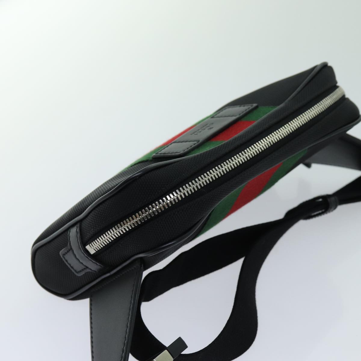GUCCI Web Sherry Line Waist bag Canvas Outlet Black Red Green 630919 Auth 70293