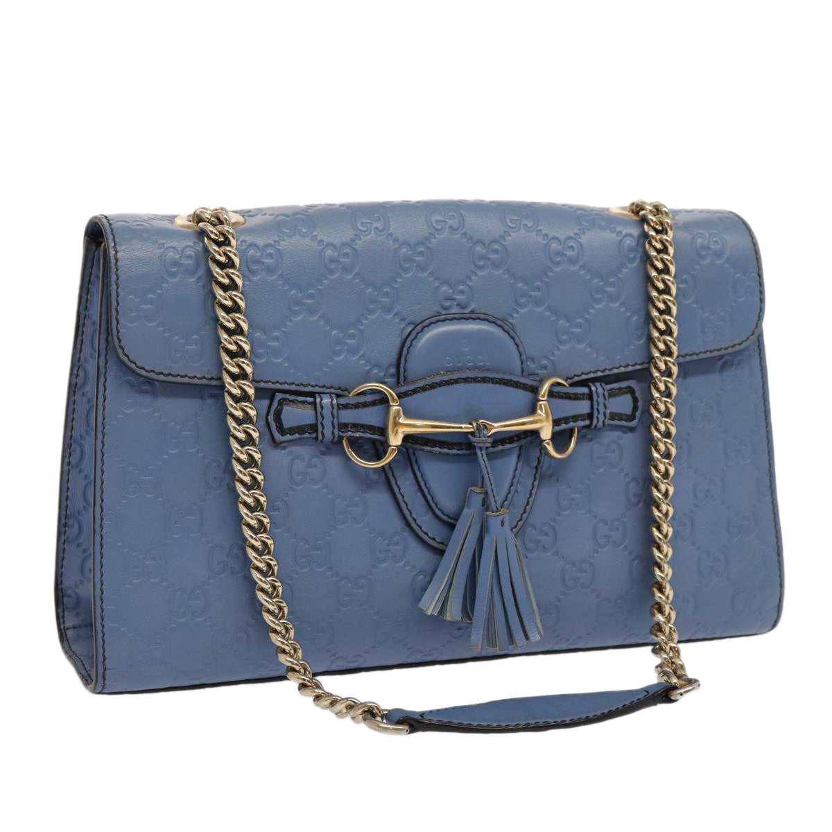 GUCCI GG Canvas Guccissima Chain Shoulder Bag Blue 295402 Auth 70331