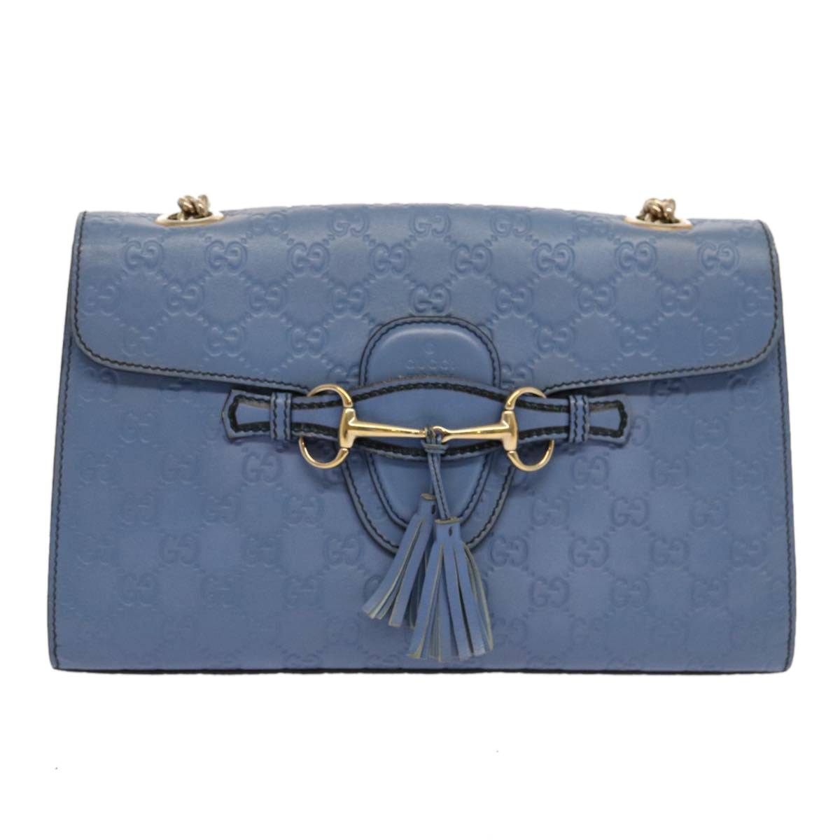 GUCCI GG Canvas Guccissima Chain Shoulder Bag Blue 295402 Auth 70331