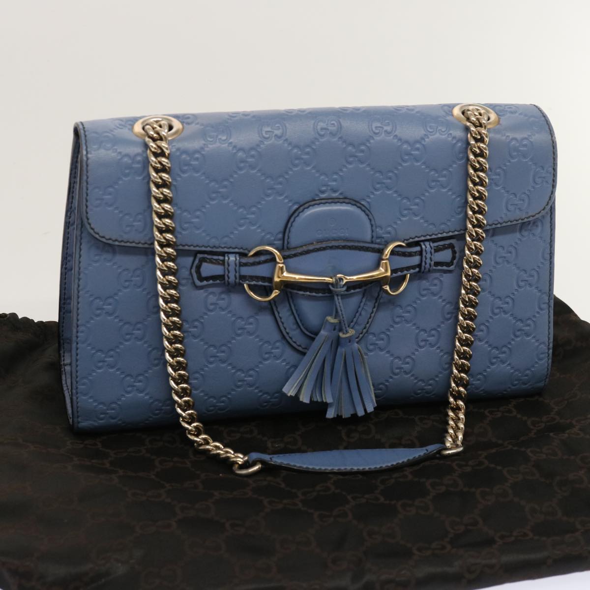 GUCCI GG Canvas Guccissima Chain Shoulder Bag Blue 295402 Auth 70331