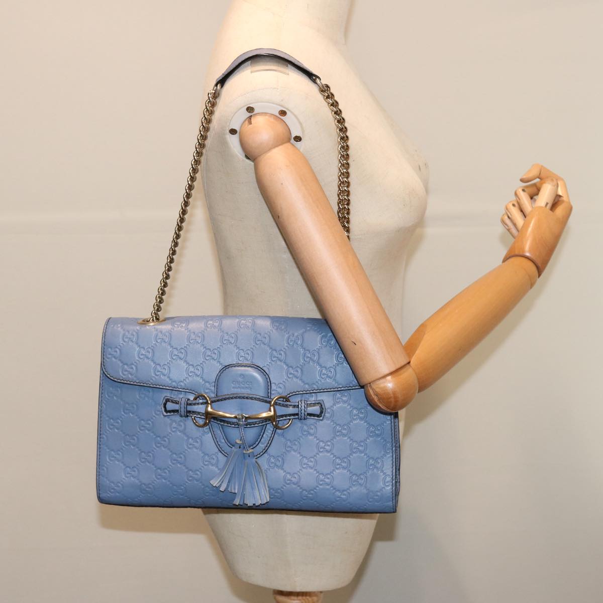 GUCCI GG Canvas Guccissima Chain Shoulder Bag Blue 295402 Auth 70331