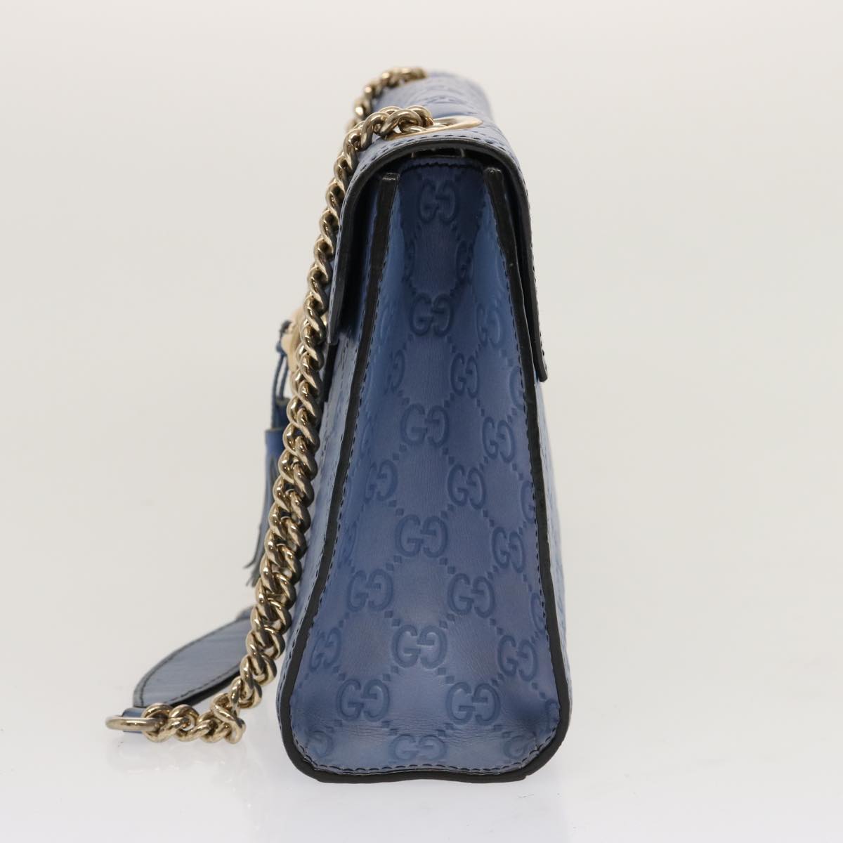 GUCCI GG Canvas Guccissima Chain Shoulder Bag Blue 295402 Auth 70331