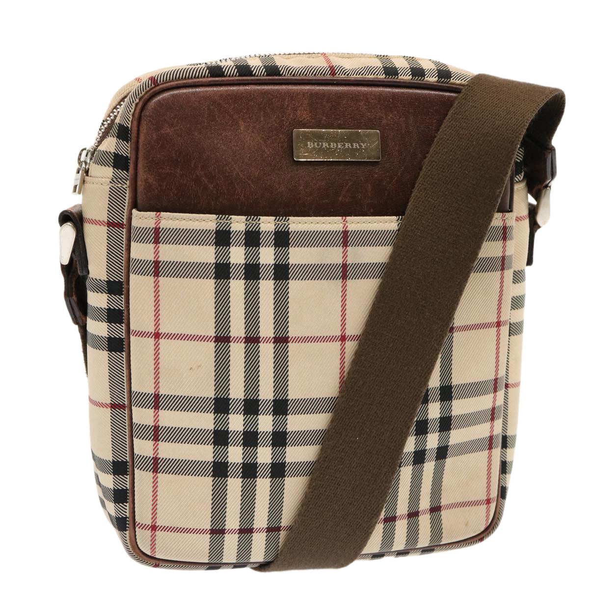 BURBERRY Nova Check Shoulder Bag Nylon Beige Auth 70335