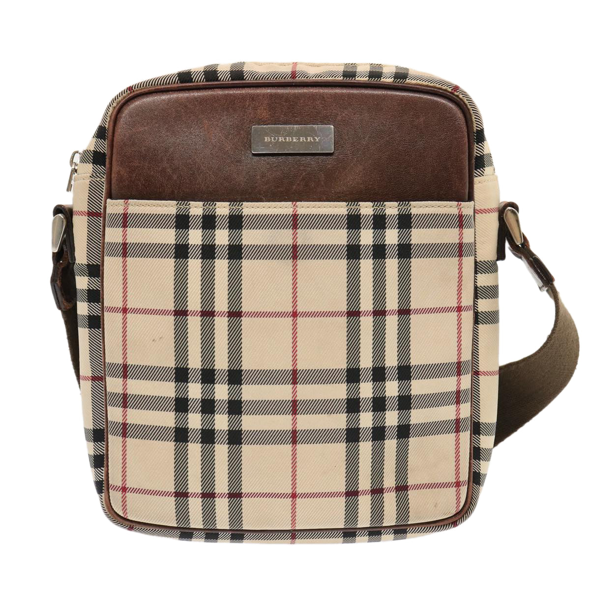 BURBERRY Nova Check Shoulder Bag Nylon Beige Auth 70335