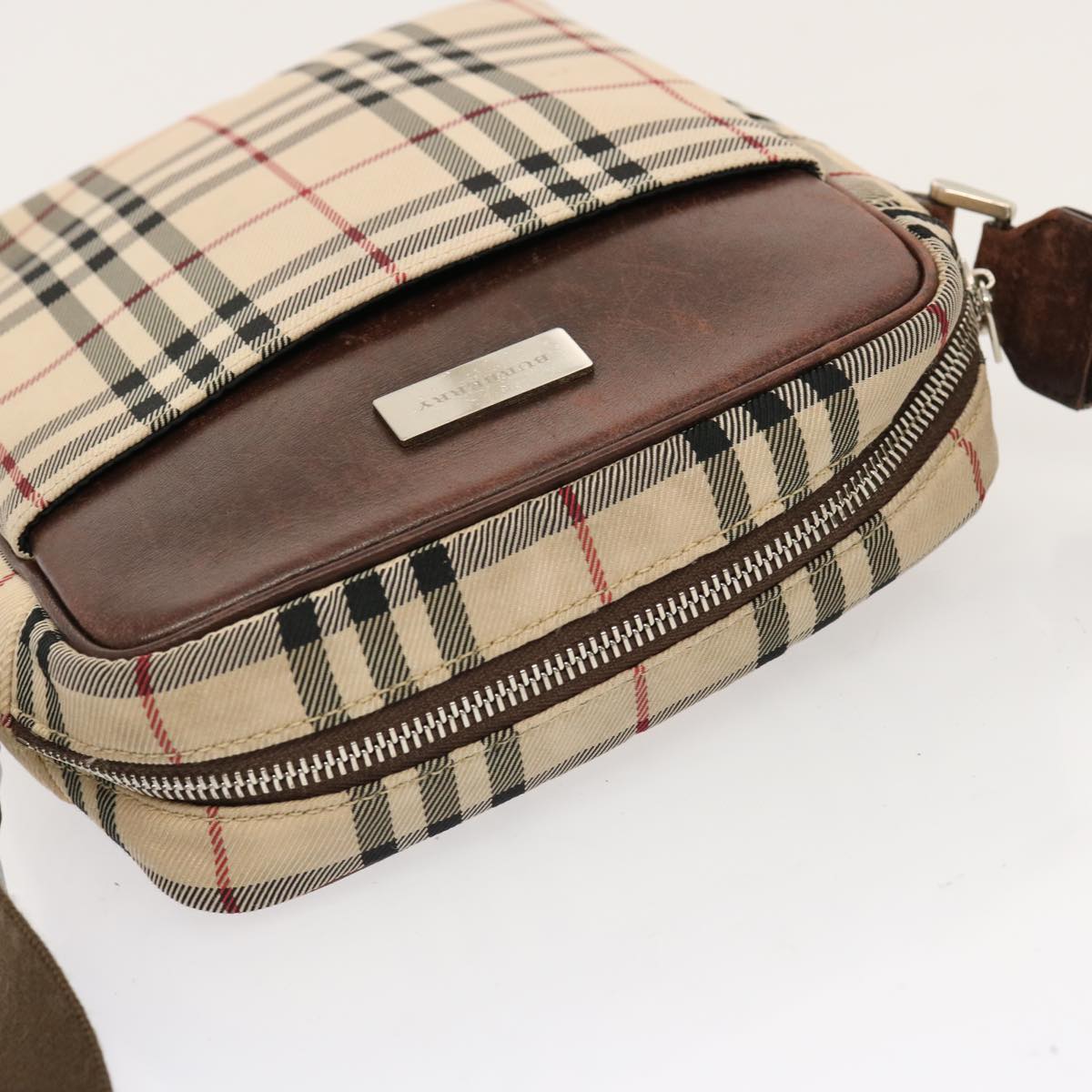 BURBERRY Nova Check Shoulder Bag Nylon Beige Auth 70335