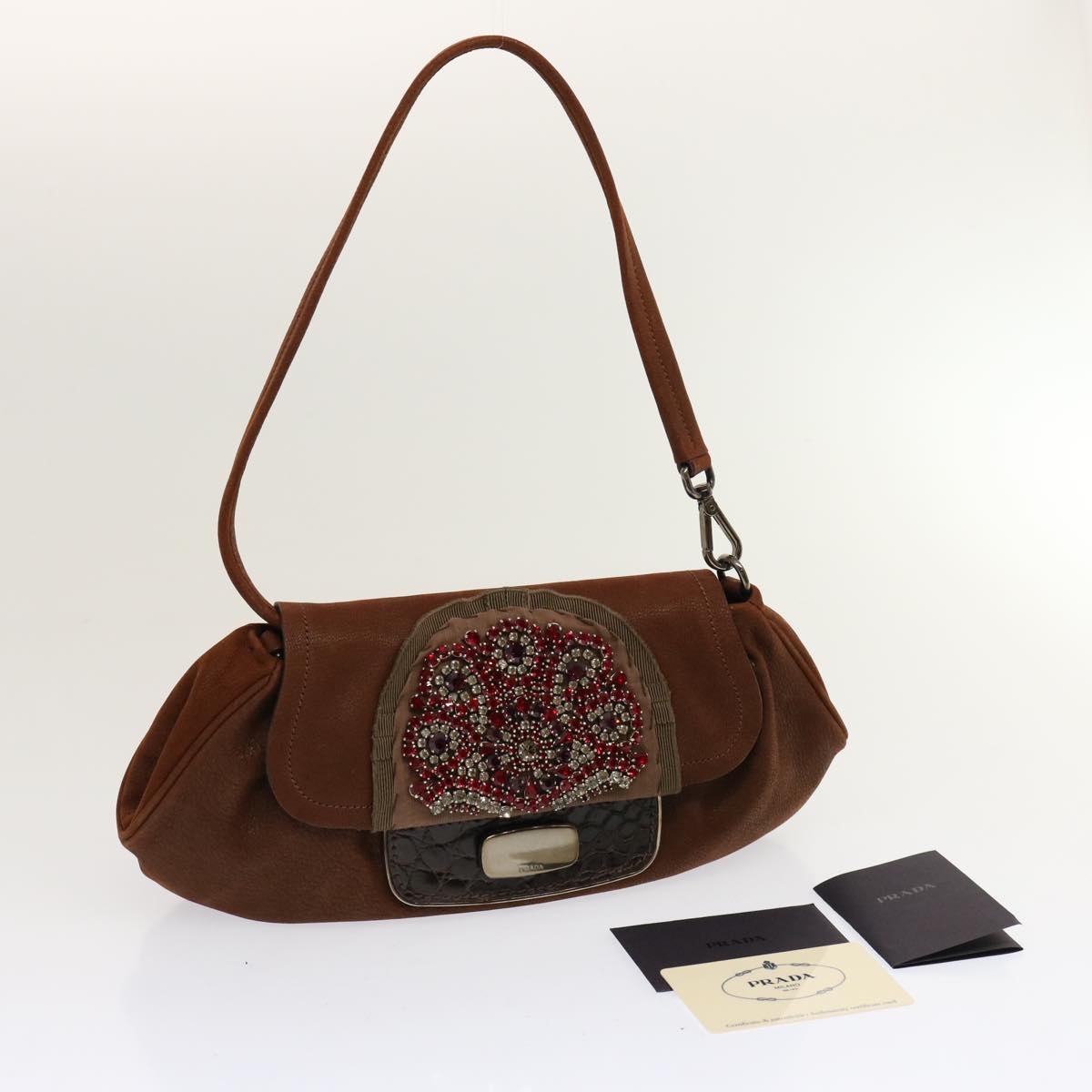 PRADA Shoulder Bag Leather Brown Auth 70339