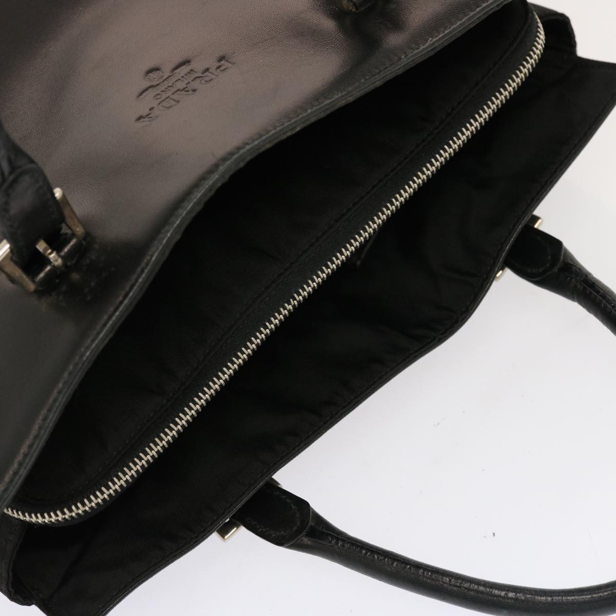 PRADA Hand Bag Leather Black Auth 70340